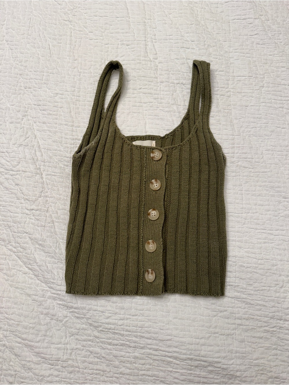 Dreamers Olive Green Ribbed Button Front Tank Top